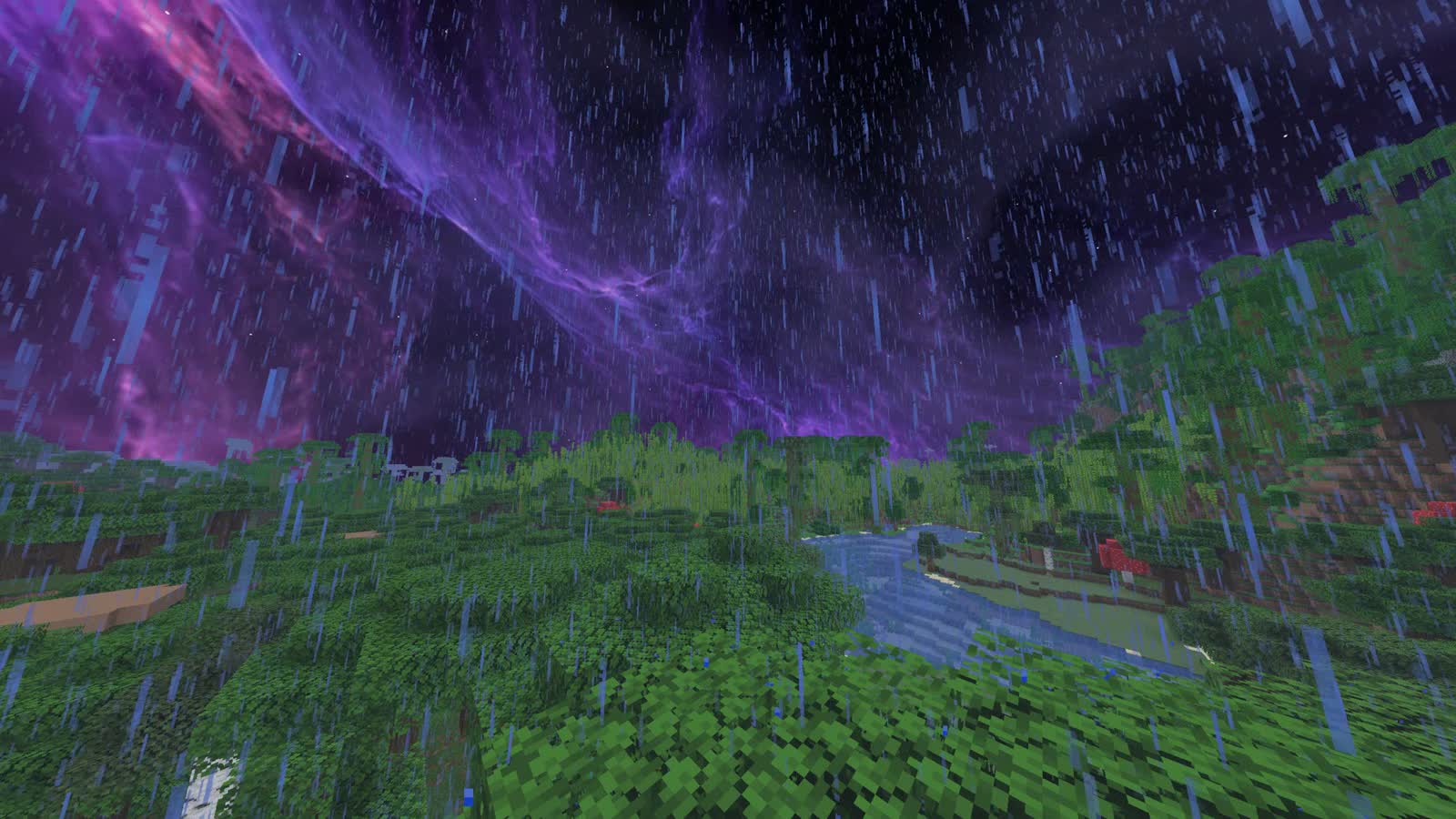 Violet Visual Client sky above a Minecraft landscape